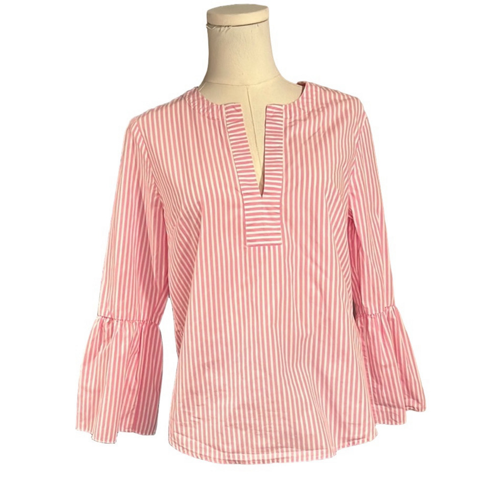 J. Crew Pink and White Bell Sleeve Blouse